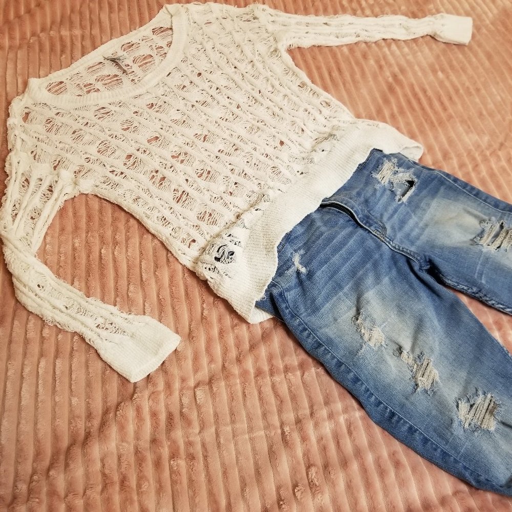 Aeropostale Whte Open Knit Sweater Top Small
